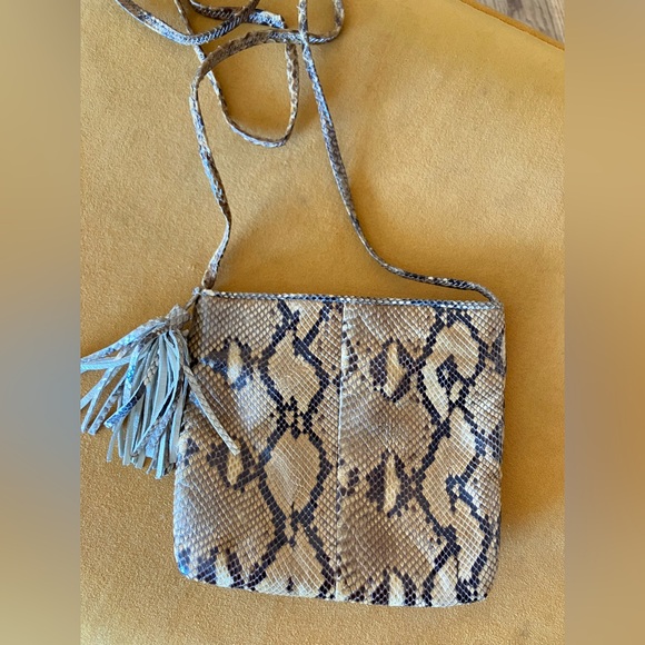 Sharif Tan and Black Snake Print Crossbody Bag - Picture 1 of 4